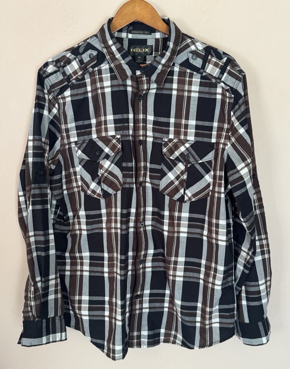 Helix Shirt Mens X-Large Brown Plaid Long Sleeve Button Front Western Casual Top